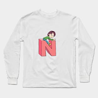 boy is playing on the capital letter N Long Sleeve T-Shirt
